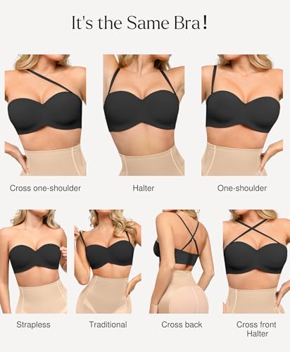 Image of Popilush Strapless Push Up Minimizer Bras for Women Bandeau Support Unlined Bra No Padding Underwire Everyday Bras Tube Top