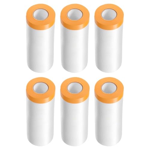 Image of HARFINGTON 6 Rolls Pre-Taped Masking Film 35.4 inch x65.6ft Tape and Drape Painters Plastic Drop Cloth Film with Tape Plastic Sheeting for Automotive Painting Covering