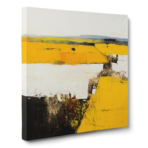 ConKrea — Campi gialli su sfondo bianco — 100x100 cm Quadro Astratto su Tela Intelaiata per la Decorazione di Pareti di Soggiorno, Camera o Ufficio | Astrattismo geometrico minimalista