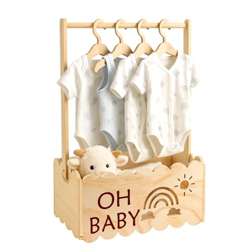 FERNVALE Wooden Baby Shower Crate Basket and Baby Hamper Basket for Newborn Baby Girl Boy Nursery Storage Box Baby Shower Decoration (Beige 13.7*8.9in)