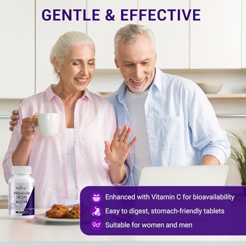 Image of Heivy Ferrous Sulfate 325mg, Iron 65mg, Iron with Vitamin C - High Potency Iron Supplement for Women & Men - Premium Pure Ingredients, Gentle on Stomach, 240 Tablets, Made in USA