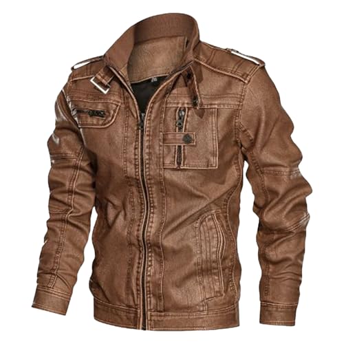 Blouson de moto similicuir col montant veste homme motard fermeture éclair DGKaxiyaHM noir