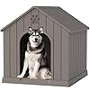 Indoor-Outdoor Large Dog House for Medium to Large Dogs, Durable Plastic Doghouse – Waterproof Design, Air Vents & Elevated Floor, Simple to Clean and Assemble (Classic Grey 1, 36.2”L×38”W×38”H)