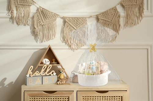 Image of Baby Gifts Basket Empty with Gifts Bag and Ribbon12 inchx8 inchx5 inch Gift Baskets to Fill Easter Baskets Birthday Baskets Small Woven Cotton Rope Basket Baby Toy Baske(white, regular)