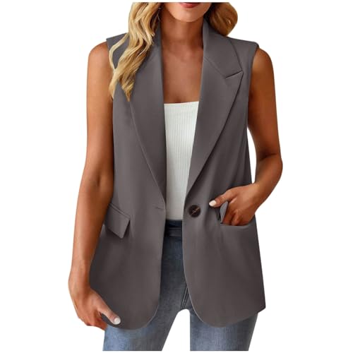 Women's Sleeveless Blazer Vest Open Front Button Down Blazer Casual V Neck Work Office Summer Jacket with Pockets