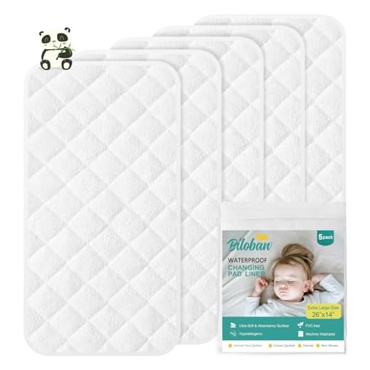 Changing Pad Liner - 5 Pack (Improved Thickness), Superior Bamboo Terry Surface, Waterproof & Absorbent Diaper Changing pad Liners