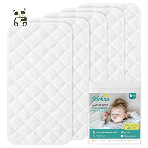 Image of Changing Pad Liner - 5 Pack (Improved Thickness) 14" x 26" Superior Viscose Terry Surface, Waterproof & Absorbent Diaper Changing pad Liners