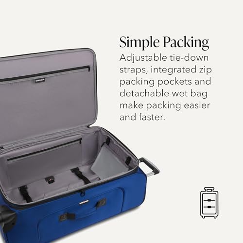 Image of SWISSGEAR Sion Softside Expandable Spinner Luggage Durable Lightweight Travel Suitcase, Blue, Checked-Large