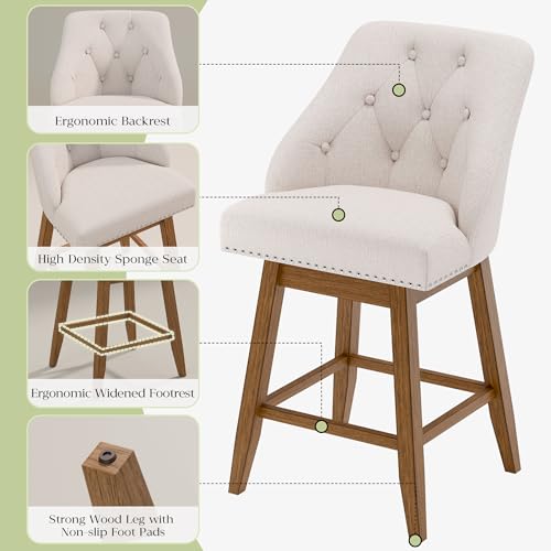 Butacos Giratorios Modernos con Espalda Acolchada, Juego de 2, Altura para Isla de Cocina (26", Beige) miniatura 4