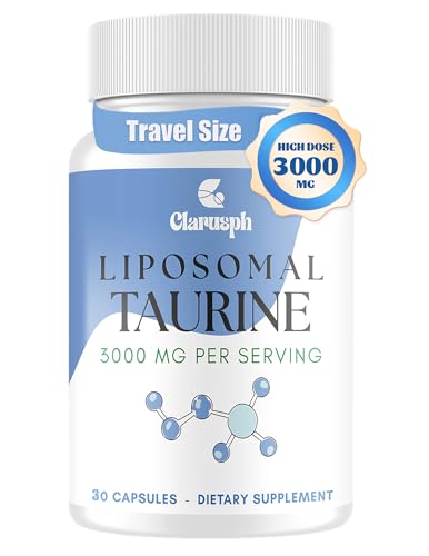 Why Is Taurine in Energy Drinks? 8 Clarusph Taurine Supplement Liposomal Taurine 3000mg - High Dose Taurine Amino Acid Supplement for Energy & Muscle, Overall Well-Being, 30 Capsules, Vegetarian for Workout & Gym