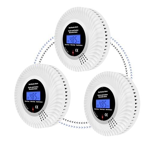 Scondaor Netwerkbare gecombineerde rook- en CO-melder met LCD-scherm, 2-in-1 rookmelder en koolmonoxidemelder, rook- en CO-waarschuwingsmelder met 10 jaar batterij, set van 3
