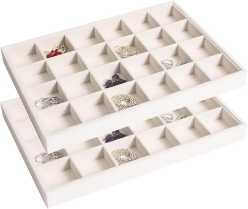 Image of Velvet Jewellry Drawer Organizer Stackable Tray (Beige, 24 Grid-Beige)