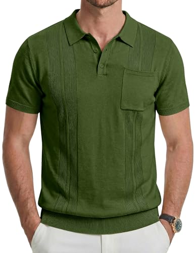 JMIERR Polo para Hombre Manga Corta Cuello en V Texturizado Tejido miniatura 1