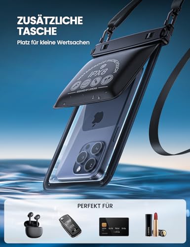 Lamicall wasserdichte Handyhülle, Wasserfeste Handytasche - [Doppelte Taschen] Unterwasser Hülle für Schwimmen, IPX8 Waterproof Phone Case für iPhone 17/16/15/14/13, Samsung Smartphone bis zu 7,5 Zoll