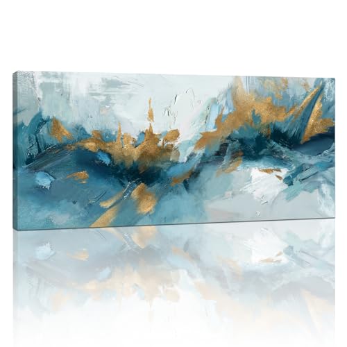 Madera Grande Cuadros Decoracion, Abstracto Azul Gris Mármol Salon Modernos Cuadros Abstractos Pintura Lienzos Cuadros Decorativos Salón Dormitorio Comedor Oficina Listo para colgar 120x50 cm