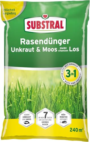 Substral Rasendünger Unkraut & Moos bleibt chancenlos, 7,2kg für 240qm - sattgrüner Rasen in 7 Tagen, düngt bis zu 3 Monate