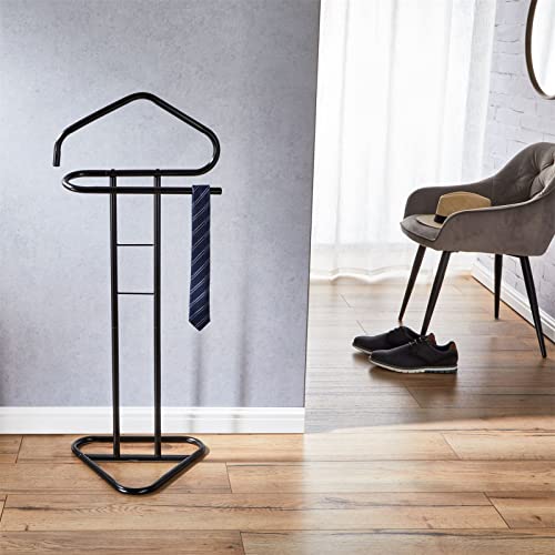 IDIMEX Herrendiener Camilo, praktischer Stummer Damen Diener mit Hosenbügel, schöner Kleiderbutler mit Sackohalter, moderner Kleiderständer in schwarz lackiert