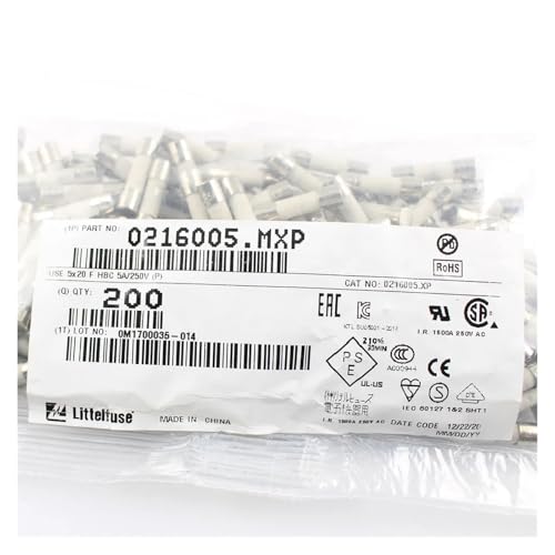 Fusibili elettrici in ceramica, fusibili di rete domestici in ceramica Confezione da 5 216 Cartuccia 5x20mm Ad azione rapida 250V 5A 021600MXP