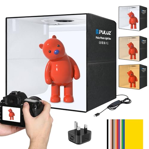 PULUZ Photo Light Box 50cm, Professional Portable Light Box Photography Tent Kit with Dimmable 3 Colours Temperatures 200 LEDs Lights 6500k& 20W USB-PD & 12 Photo Backgrounds for Product Photography