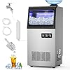 Commercial Ice Maker Machine 110 LBS/24H, 36 Ice Trays Freestanding & Undercounter Ice Machine Stainless Steel with 20 LBS Ice Storage Capacity, Ice Maker with Water Line and Filter, Dual Water Inlet