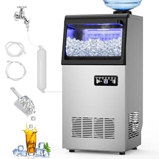 Commercial Ice Maker Machine 110 LBS/24H, 36 Ice Trays Freestanding & Undercounter Ice Machine Stainless Steel with 20 LBS Ice Storage Capacity, Ice Maker with Water Line and Filter, Dual Water Inlet