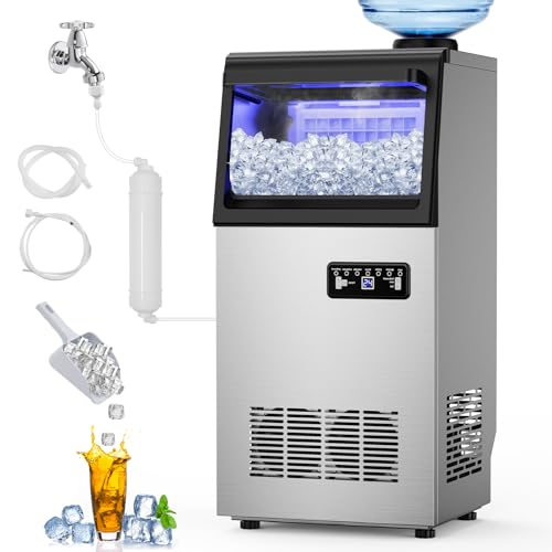 Commercial Ice Maker Machine 110 Lbs/24H, 20 Lbs Ice Bin, Undercounter Ice Maker Stainless Steel, 36 Ice Cubes/8-15 Min, Ice Machine, Dual Water Inlet