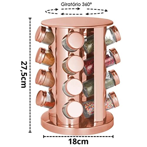 Porta Temperos Giratório Suporte Com 16 Potes Rose Gold Vertical