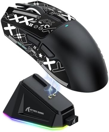 MAGIC-REFINER Attack Shark X11 59g Lightweight Wireless Gaming Mouse,RGB Charging Dock,Tri-Mode-BT/2.4G Wireless/Wired Mouse with Grip Tape,22000 DPI,5 Programmable Buttons for Pc/Mac(Black&Sticker)
