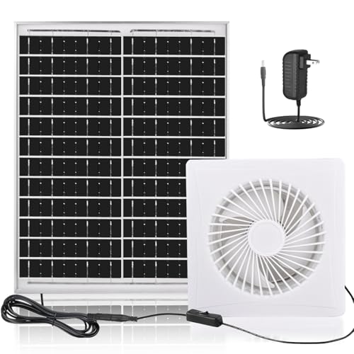 FUTRPOW Solar Fan for Chicken Coop,25W Solar Panel+8\" High Speed Solar Exhaust Fan with Bracket,Solar Fan with Power Adapter,Waterproof Solar Powered Fan for Chicken Coop,Greenhouse,Shed(White)