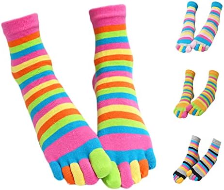Five Toe Socks Women Cotton Socks with Toes Toe Separator Rainbow Socks Pack Of 4 (Multicolored)