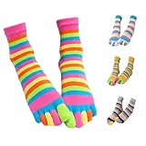 Five Toe Socks Women Cotton Socks with Toes Toe Separator Rainbow Socks Pack Of 4 (Multicolored)