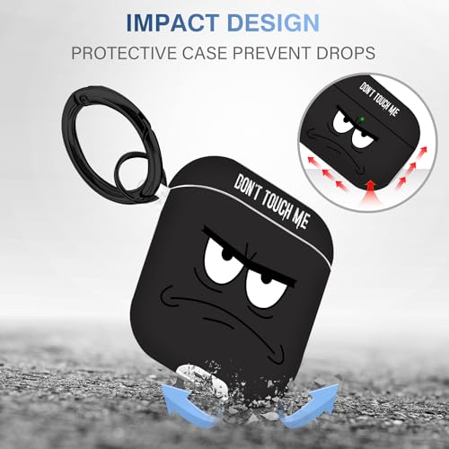 Image of for Airpods Case,Don't Touch Me Cool Cover with Lanyard Big Eyes Cute Cartoon for Airpods 2nd Generation Case,Soft Shockproof Cover for Women Men-Grey