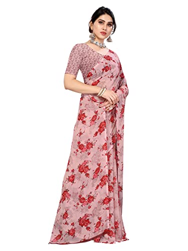 Image of SIRIL Women's Floral Printed Georgette Saree With Unstitched Blouse Piece