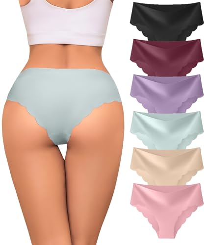 Image of Sexy Seamless Underwear Wave Edge No Show Bikini Panties V-waist Ice Silk Hipster Lady Cheeky Invisibles Briefs 6 Pack