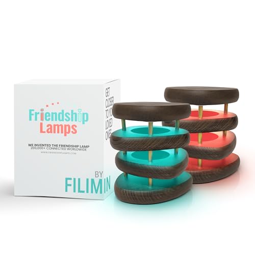 Friendship Lamp® by Filimin Mid-Century Knotty Alder Wood Design - Wi-Fi Touch Lamp LED Light for Long-Distance, Connection, Relationship, Gift, 200+ Colors, App Setup - Kona Gold Set of 2