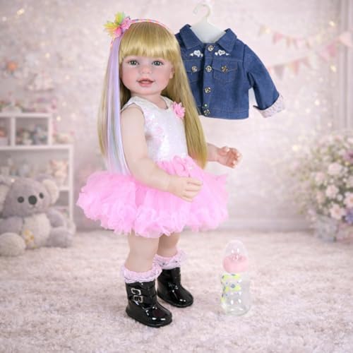 Muñeca Rainbow Dreams Reborn 22" con vestido y accesorios miniatura 5