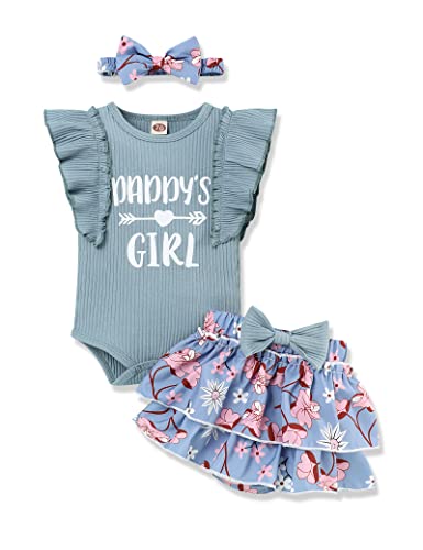 Image of KISSB Newborn Baby Girl Summer Clothes Outfits Daddys Little Girl Short Sleeve Romper Infant Floral Shorts Set 3Pcs…