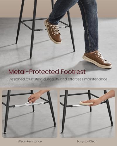 Image of VASAGLE Bar Stools Set of 4, Counter Height Bar Stools with Back, Ergonomic Backrest, Synthetic Leather, Metal Legs, 24.8-Inch Tall Barstools for Kitchen Island Home Bar, Easy Assembly, Coffee Brown