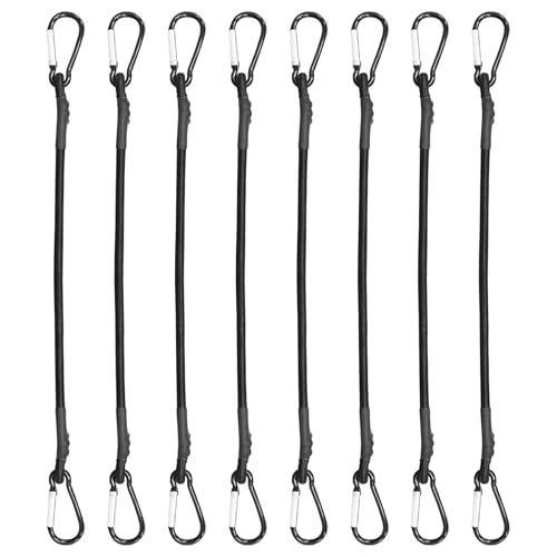 8 Pcs Bungee Cords with Hooks, 60cm Black Bungee Cords with Carabiner Clips, Heavy Duty Elastic Straps with Hooks, Bungees Cord for Trunks, Camping Gear, Tarps, Trailers, DIY, Garden Furniture