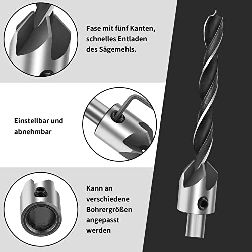 8 Piece Countersink Set 7 Pieces Attachment Countersink and 1 Allen Key for Wood Drilling Diameter 3-10 mm/0.1-0.4 Inch for Countersink Drill for Drilling Holes for Wood Plastic - Image 3