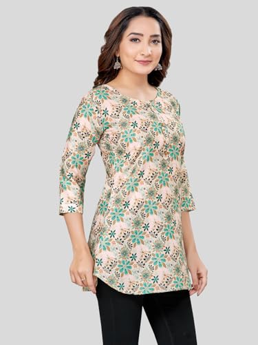 Image of Cotton Blend Printed Short Kurti Tunic Top SS 166