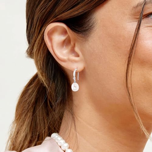 The Pearl Source Real Pearl Dangle Earrings for Women with Genuine AAA Quality White Freshwater Cultured Pearls | 14K Gold Plated 925 Sterling Silver Earrings2