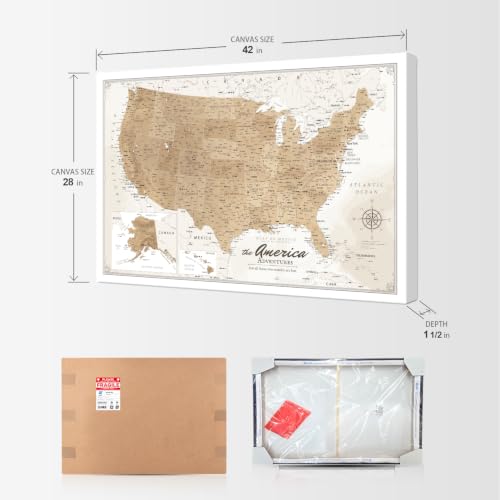 Image of IPIC Vintage USA Maps for Wall, Map of the United States, Size 42x28 in