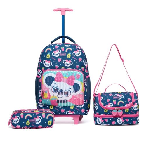 Kit Mochila De Rodinhas Estojo Lancheira Infantil Escolar (Roxo)