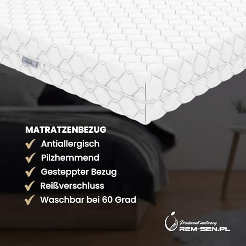Matratze 90x170cm Höhe 15 cm Härtegrad 4 (H4) 7 Komfortzonen aus elastischem Polyurethanschaum mit Komfortschaum und Dreilagige Membranhülle, Antiallergisch, Öko-Tex Zertifiziert Qualitätsstandard