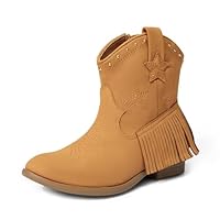 DREAM PAIRS Girls Cowgirl Cowboy Ankle Western Boots Side Zipper Riding Shoes with Tassel Little Kid/Big Kid