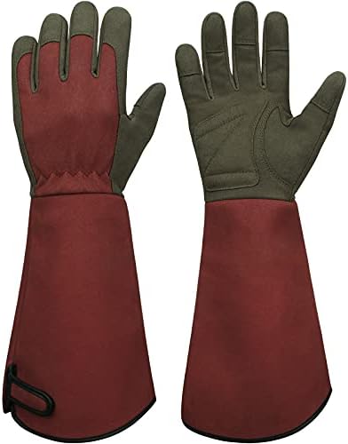 BARST Long Sleeve Gardening Gloves, Synthetic Leather Rose Pruning Gloves Thorn & Puncture Resistant Floral Gauntlet Garden Glove with Adjustable Cuff for Bushes Cacti Medium