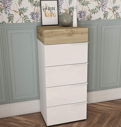 KITKAY Sinfonier Xenia 5 cajones Lacado Blanco Brillo/Roble