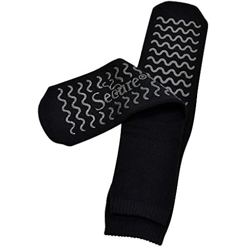 Secure (1 Pair) Ultra Soft Non Slip Grip Slipper Socks, Black - Fall Injury Prevention Hospital Tread Sock for Safety, Comfort and Warmth Cover