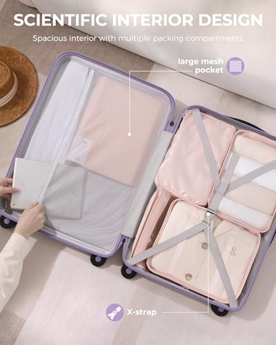 Image of LONG VACATION Luggage Sets, PC Lightweight Suitcase with Spinner wheels, 3 Piece Luggage Set with TSA Lock, Hard shell Suitcase Set, Checked Travel Suitcase (Lavender, 3 Piece Set)